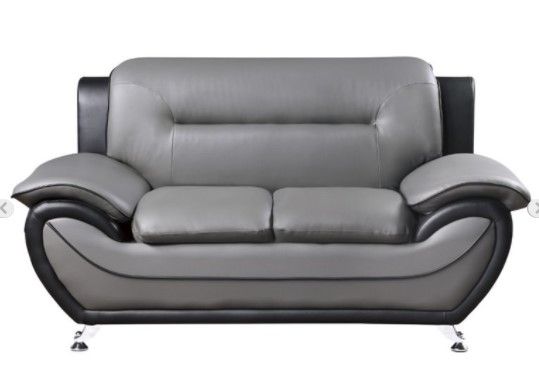 Photo 1 of **INCOMPLETE BOX OF 2**
Lexicon Matteo Faux Leather Loveseat in Gray and Black