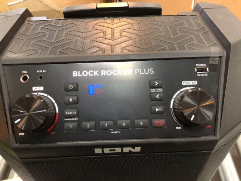 Photo 7 of ION Audio Block Rocker Plus - Portable Bluetooth Speaker 100W W/Battery, Karaoke Microphone, AM FM Radio, Wheels & Telescopic Handle and USB Charging
