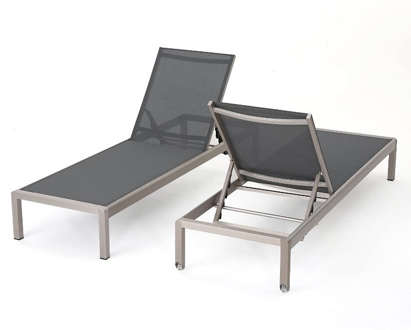 Photo 1 of  Cape Coral Outdoor Mesh Chaise Lounges, 2-Pcs Set, Dark Grey / Silver
