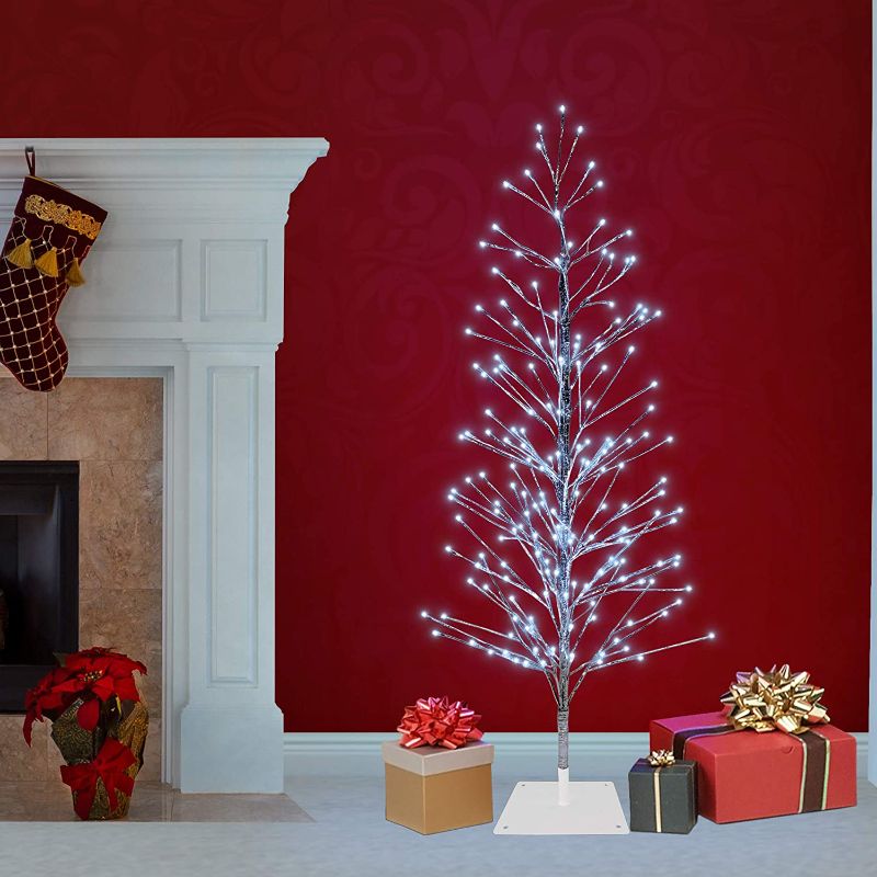 Photo 1 of Alpine Corporation BYS144WT Cool White LED Lights Alpine Festive Silver Christmas Tree
