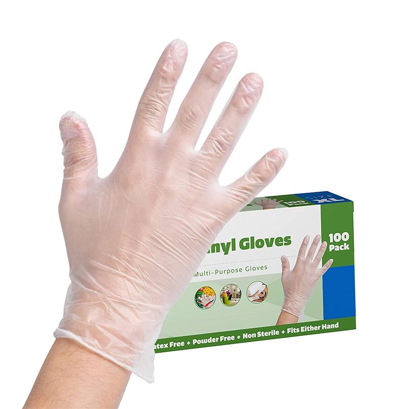 Photo 1 of [100 Pack] Clear Powder Free Vinyl Disposable Plastic Gloves - Medium - 4 boxes
