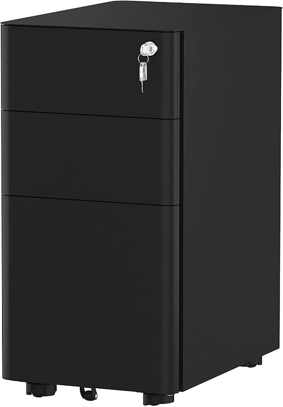 Photo 1 of YITAHOME 3-Drawer Metal Filing Cabinet Office Drawers with Keys, Compact Slim Portable File Cabinet, Pre-Built Office Storage Cabinet for A4/Letter/Legal (Black)
