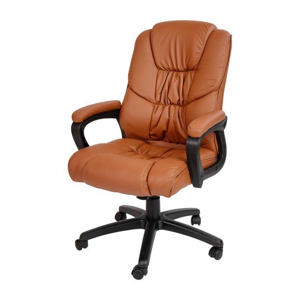 Photo 1 of **PARTS ONLY**NOT COMPLETE** FLASH FURNITURE FLASH FUNDAMENTALS BIG & TALL 400 LB. RATED BROWN LEATHERSOFT SWIVEL OFFICE CHAIR WITH PADDED ARMS, BIFMA CERTIFIED
