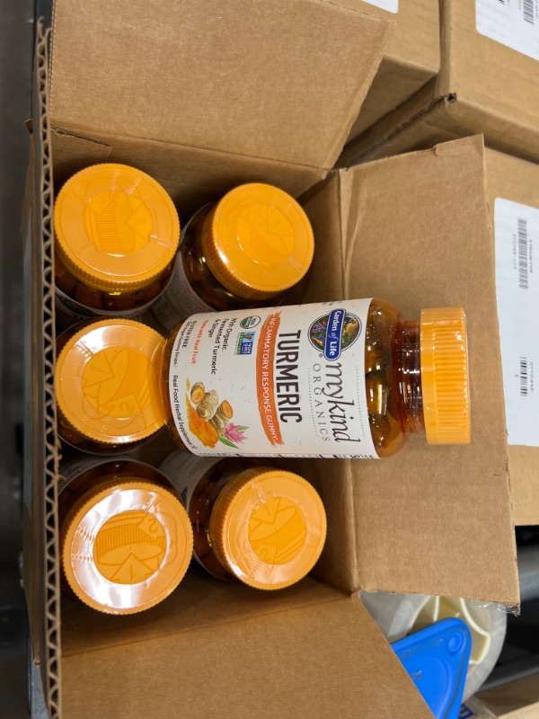 Photo 2 of **EXP AUG 2023** Garden of Life Mykind Organics Turmeric Inflammatory Response Gummy - 120 Real Fruit Gummies for Kids & Adults, 50Mg Curcumin (95% Curcuminoids), No Added Sugar, Organic, Non-GMO, Vegan & Gluten Free(PACK OF 6 BOTTLES)
