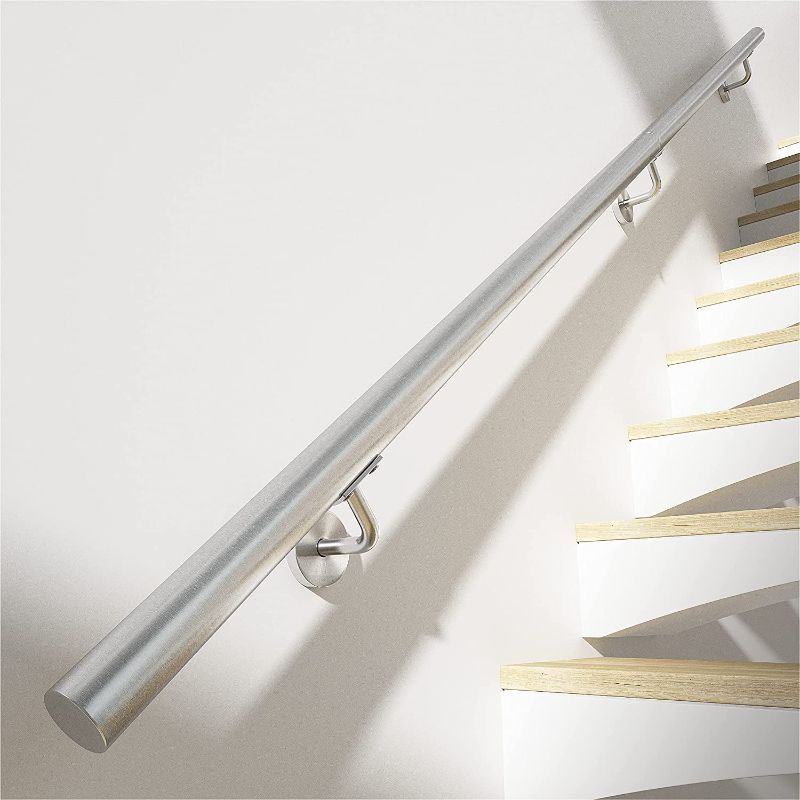 Photo 1 of **SEE COMMENTS** Muzata 8ft Staircase handrail Brushed Stainless Steel Safety Wall Mounted for Indoor Outdoor Stair Hand Railing Round 2”OD Pipe on Stairs Balusters HK27 SL4,HR0 HR5