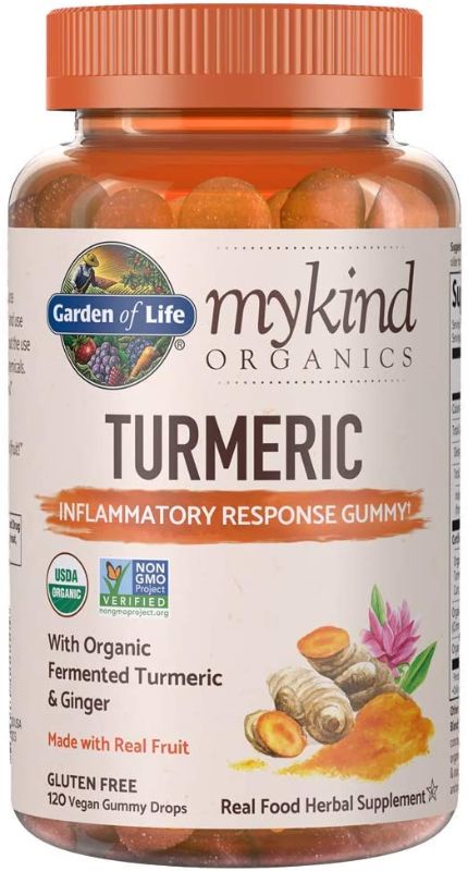 Photo 1 of **EXP AUG- 2023** Garden of Life Mykind Organics Turmeric Inflammatory Response Gummy - 120 Real Fruit Gummies for Kids & Adults, 50Mg Curcumin (95% Curcuminoids), No Added Sugar, Organic, Non-GMO, Vegan & Gluten Free *PACK OF 6 BOTTLES*
