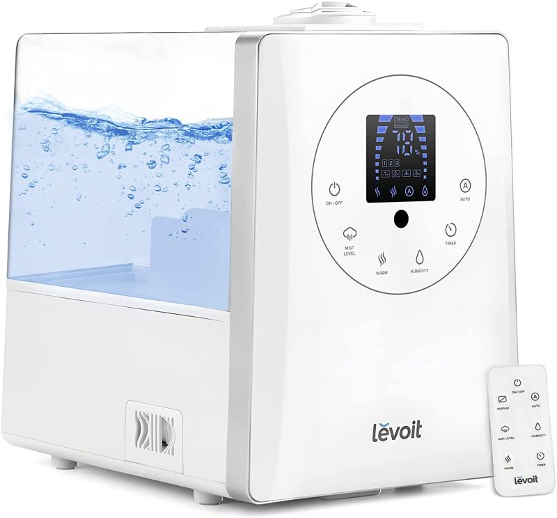Photo 1 of LEVOIT Humidifiers for Bedroom Large Room 6L Warm and Cool Mist for Families Plants with Built-in Humidity Sensor, Essential Oil, Air Vaporizer with Remote Control, Timer Setting, White