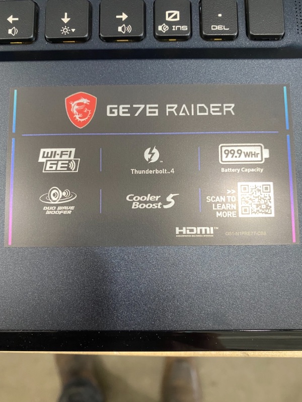 Photo 1 of MSI GE76 Raider 17.3" 360Hz FHD Display, Intel Core i9-11980HK, NVIDIA GeForce RTX3080, 32GB, 1TB NVMe SSD, Win10 ,Titanium Blue (11UH-053)

