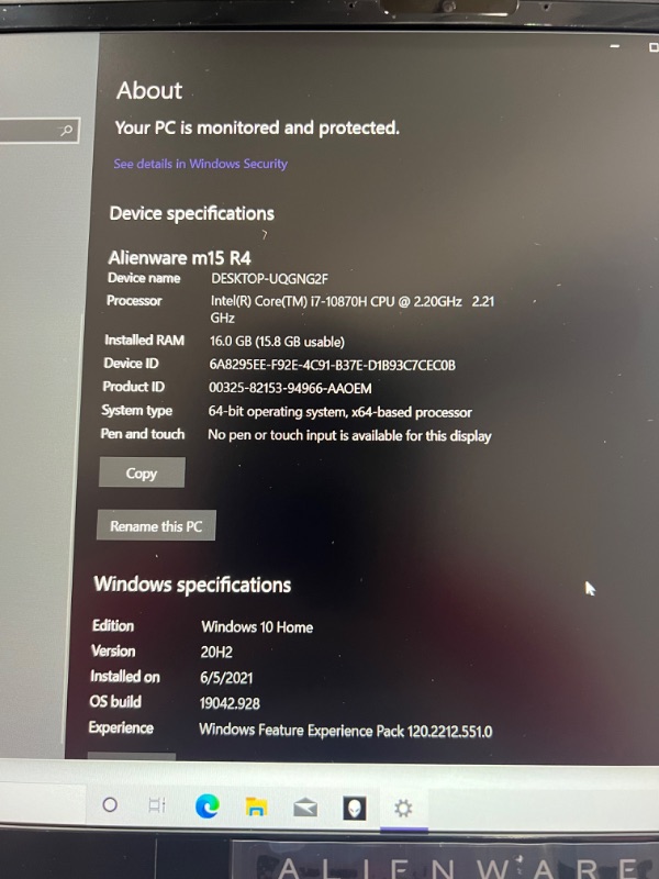 Photo 7 of Alienware m15 R4 Gaming Laptop, 15.6 inch Full HD (FHD) - Intel Core i7-10870H, 16GB DDR4 RAM, 512GB SSD, NVIDIA GeForce RTX 3060 6GB GDDR6, Windows 10 Home - Lunar Light (Latest Model)