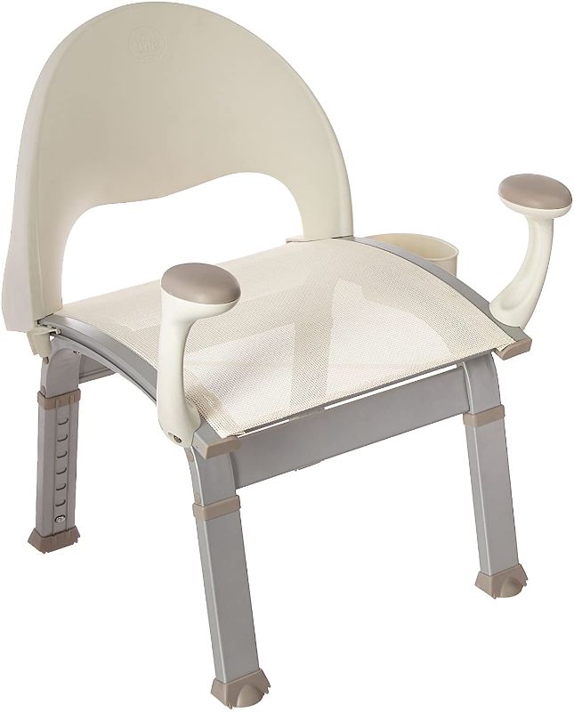 Photo 1 of Moen DN7100 Home Care Premium Adjustable Bath Safety Shower Chair with Back and Arm Rests, Glacier
