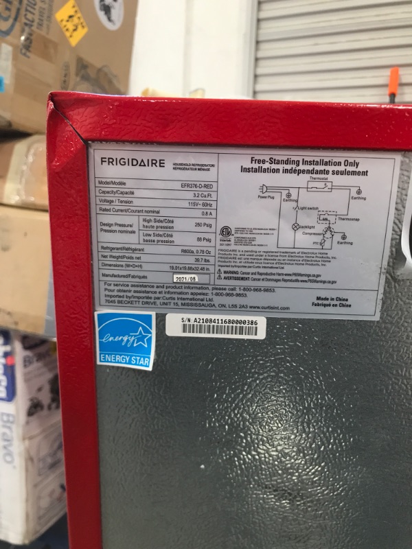 Photo 1 of FRIGIDAIRE EFR372-RED 3.2 Cu Ft White Retro Compact Rounded Corner Premium Mini Fridge