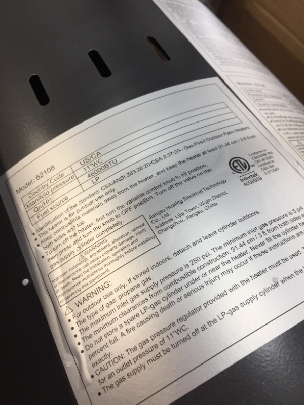 Photo 4 of **parts only ** Amazon Basics 46,000 BTU Outdoor Propane Patio Heater with Wheels, Commercial & Residential - Slate Gray
