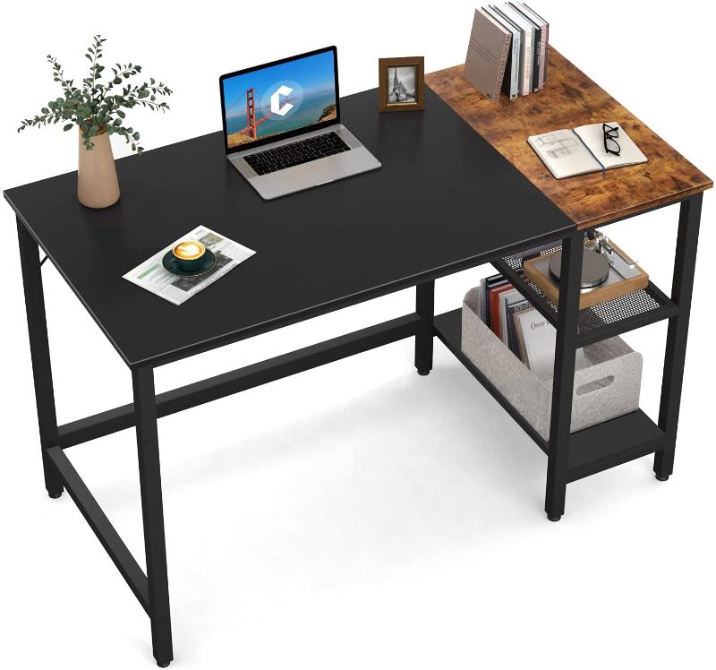 Photo 1 of CubiCubi Computer Home Office Desk, 47 Inch Small Desk Study Writing Table with Storage Shelves, Modern Simple PC Desk with Splice Board, Black/Brown
