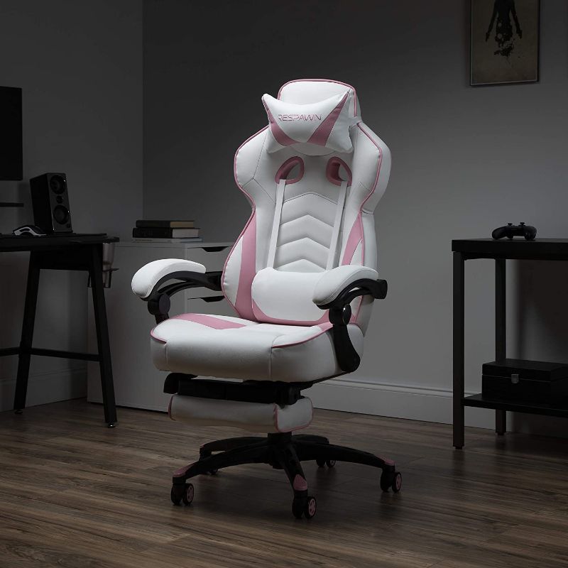 Photo 1 of RESPAWN RSP-110 Racing Style Gaming, Reclining Ergonomic Chair with Footrest, Pink
