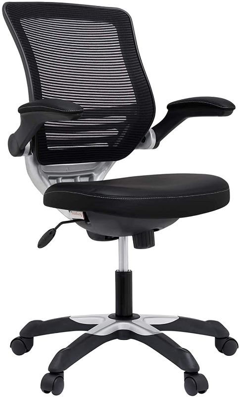 Photo 1 of Modway Edge Mesh Back and White Vinyl Seat Office Chair With Flip-Up Arms - Computer Desks in Black
