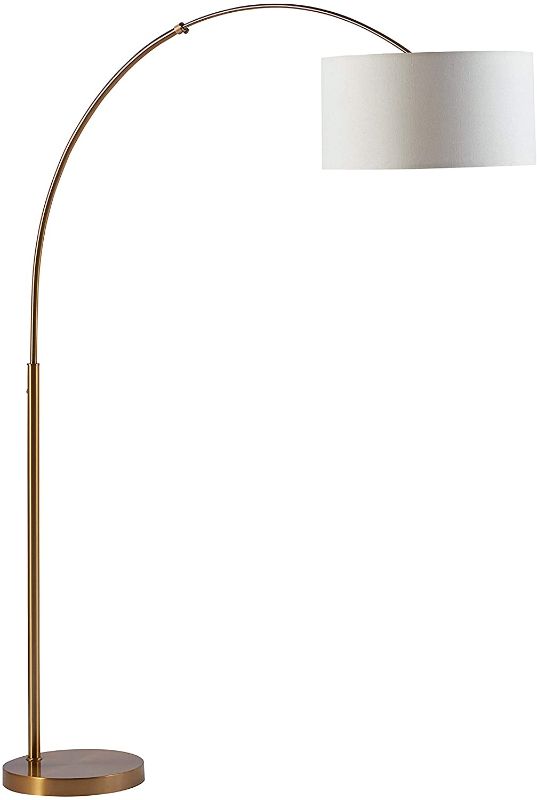 Photo 1 of Amazon Brand – Rivet Brass Arc Mid-Century Modern Living Room Standing Floor Lamp with Bulb, 76"H, Brass with Linen Shade
