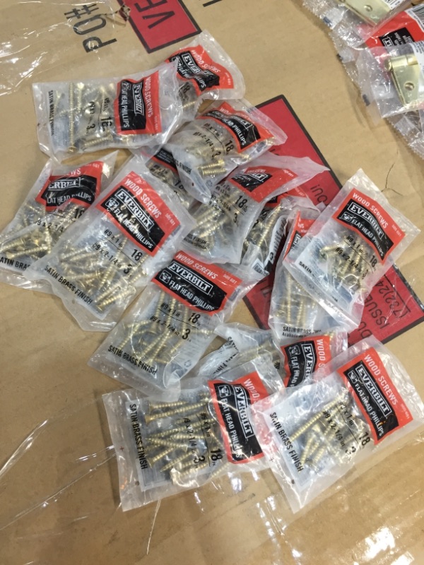 Photo 2 of 14 Pack #9 x 1 in. and #9 x 2-1/4 in. Phillips Flat-Head Satin Brass Wood Screws (21-Pack)
