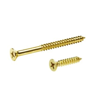 Photo 1 of 14 Pack #9 x 1 in. and #9 x 2-1/4 in. Phillips Flat-Head Satin Brass Wood Screws (21-Pack)
