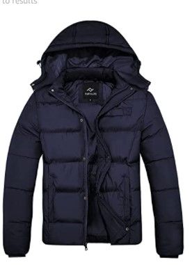 Photo 1 of FARVALUE Mens Large Winter Coats Thicken Puffer Jacket Warm Winter Parka Padded Outwear Bubble Coat with Hood
