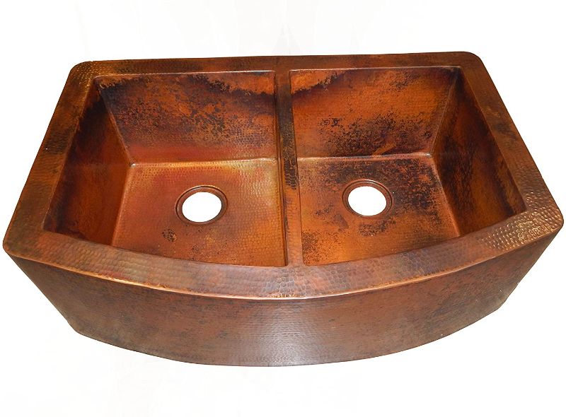 Photo 1 of **HAS SCRATCH*** Rounded Apron Front Farmhouse Kitchen Double Bowl Mexican Copper Sink 50/50
