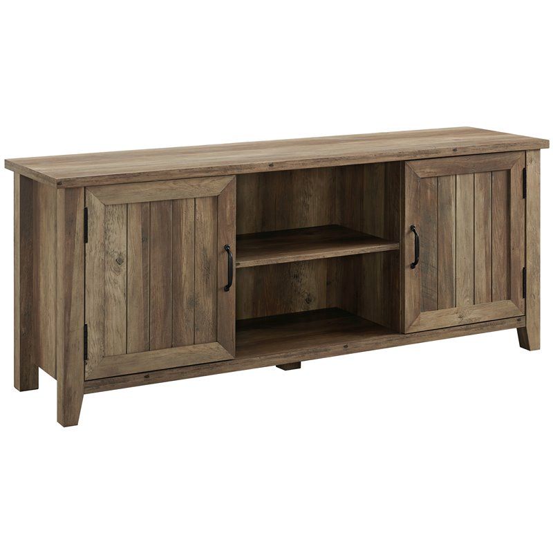 Photo 1 of 58" Modern Farmhouse Grooved Door TV Stand - Rustic Oak
