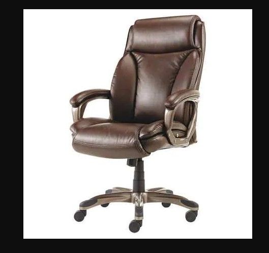 Photo 1 of *READ BELOW** Leather Executive Chair, 20" to 23", Padded Arms, Brown, Bronze
