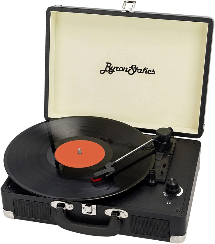 Photo 1 of ByronStatics Record Player, Vinyl Turntable Record Player 3 Speed with Built in Stereo Speakers, Replacement Needle, Supports RCA Line Out, AUX in, Portable Vintage Suitcase
