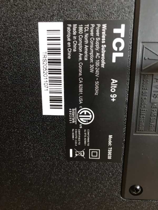 Photo 1 of **subwoofer not functioning*** TCL Alto 9+ 3.1 Dolby Atmos Sound Bar with RAY·DANZ Technology, Wireless Subwoofer, WiFi, Bluetooth, Works with Hey Google plus Chromecast built-in – Black, 540W, TS9030-NA