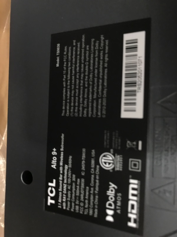 Photo 6 of **subwoofer not functioning*** TCL Alto 9+ 3.1 Dolby Atmos Sound Bar with RAY·DANZ Technology, Wireless Subwoofer, WiFi, Bluetooth, Works with Hey Google plus Chromecast built-in – Black, 540W, TS9030-NA