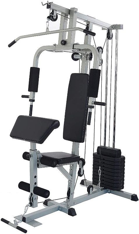 Photo 1 of **INCOMPLETE BOX 1 OF 3 ONLY***Sporzon! Home Gym System Workout Station with 330LB of Resistance, 125LB Weight Stack, Gray
