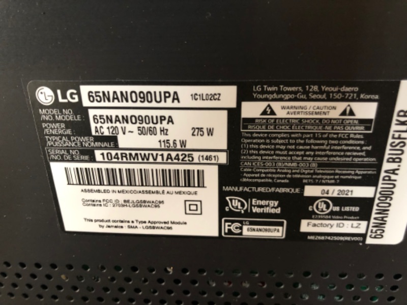 Photo 3 of LG 65NANO90UPA Alexa Built-In NanoCell 90 Series 65" 4K Smart UHD NanoCell TV (2021)
