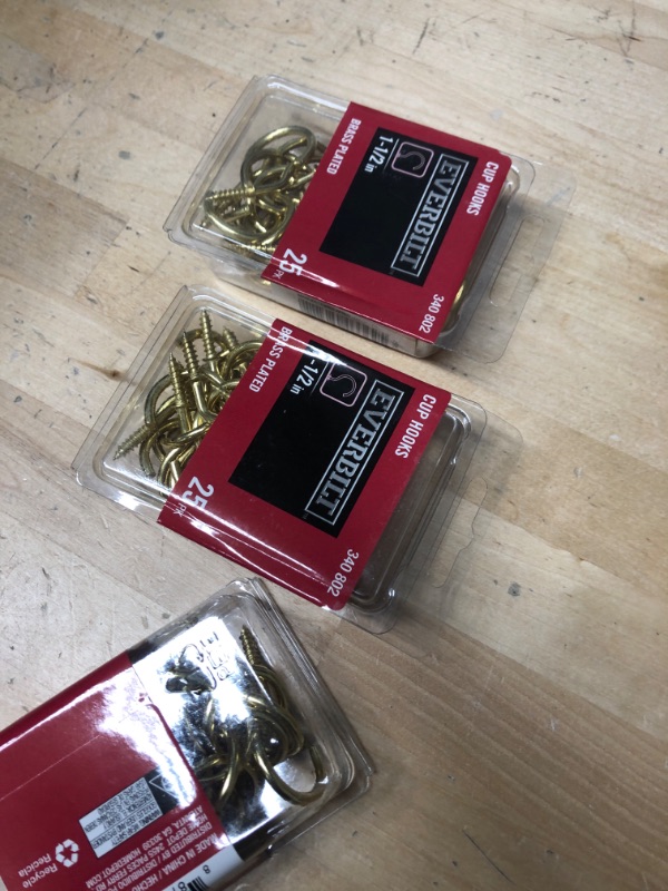 Photo 2 of 3 pack**3 lbs. 1-1/2 in. Brass-Plated Cup Hook (25-Piece per Pack)
