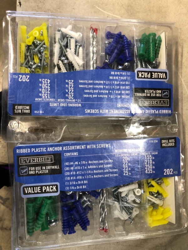 Photo 2 of 202-Piece #4-#16 x 7/8 in. x 1-1/2 in. Plastic Ribbed Anchor Pack with Screw
2 ct