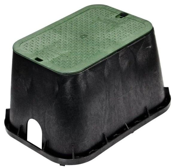 Photo 1 of 14 in. X 19 in. Rectangular Valve Box and Cover, Black Box, Green ICV Cover
