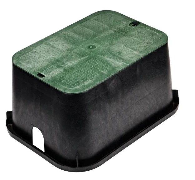 Photo 1 of 13 in. X 20 in. Jumbo Rectangular Valve Box and Cover, Black Box, Green ICV Cover
