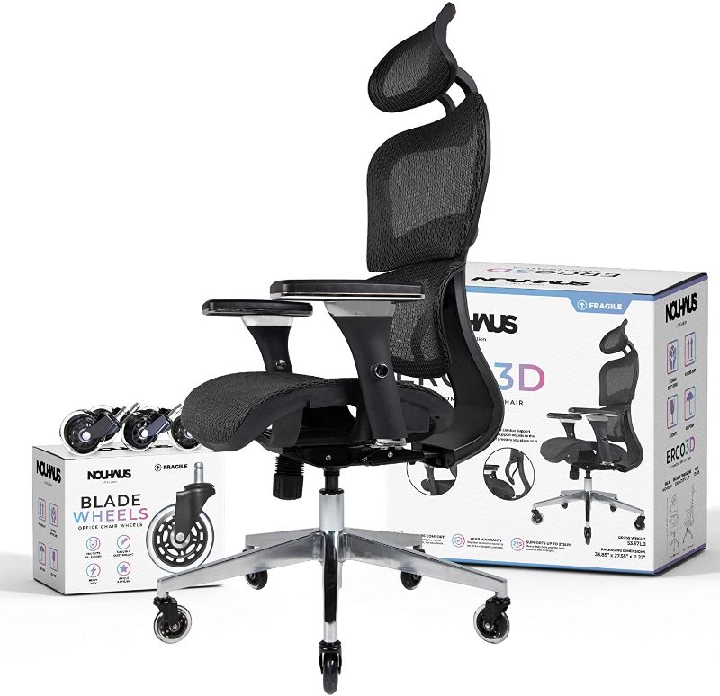 Photo 2 of ***INCOMPLETE*** 
NOUHAUS Ergo3D Ergonomic Office Chair - Rolling Desk Chair with 3D Adjustable Armrest, 3D Lumbar Support and Blade Wheels - Mesh Computer Chair, Gaming Chairs, Executive Swivel Chair (Black)
