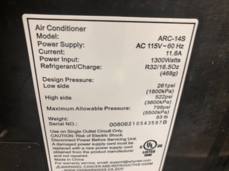 Photo 3 of Whynter ARC-14S 14,000 BTU Dual Hose Portable Air Conditioner, Dehumidifier, Fan with Activated Carbon Filter Plus Storage Bag for Rooms up to 500 sq ft, Platinum and Black
missing a wheel