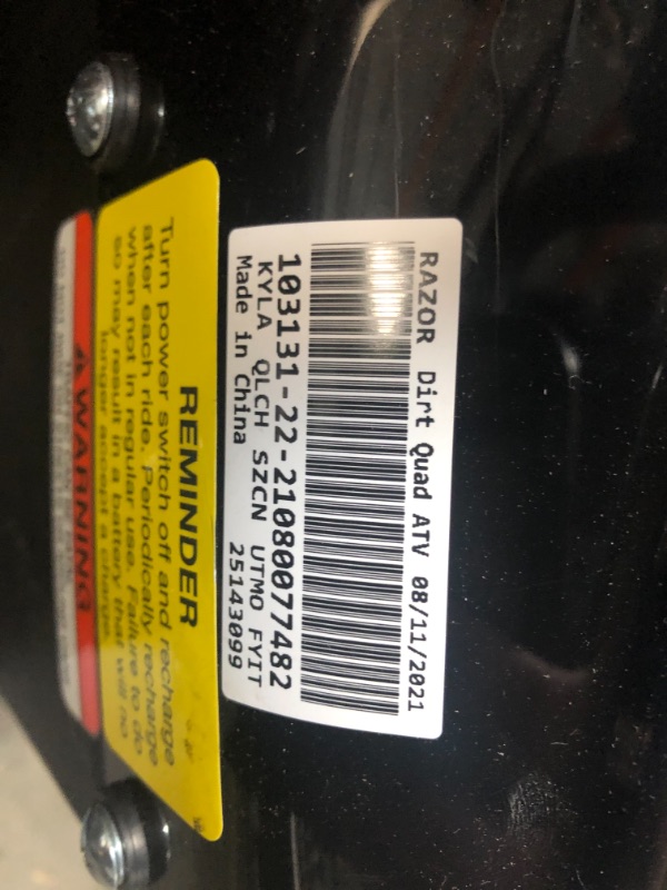 Photo 6 of ***MISSING STEERING MOUNT BRACKET***
 Razor Dirt Quad - 24V Electric 4-Wheeler ATV - Twist-Grip Variable-Speed Acceleration Control, Hand-Operated Disc Brake, 12" Knobby Air-Filled Tires
