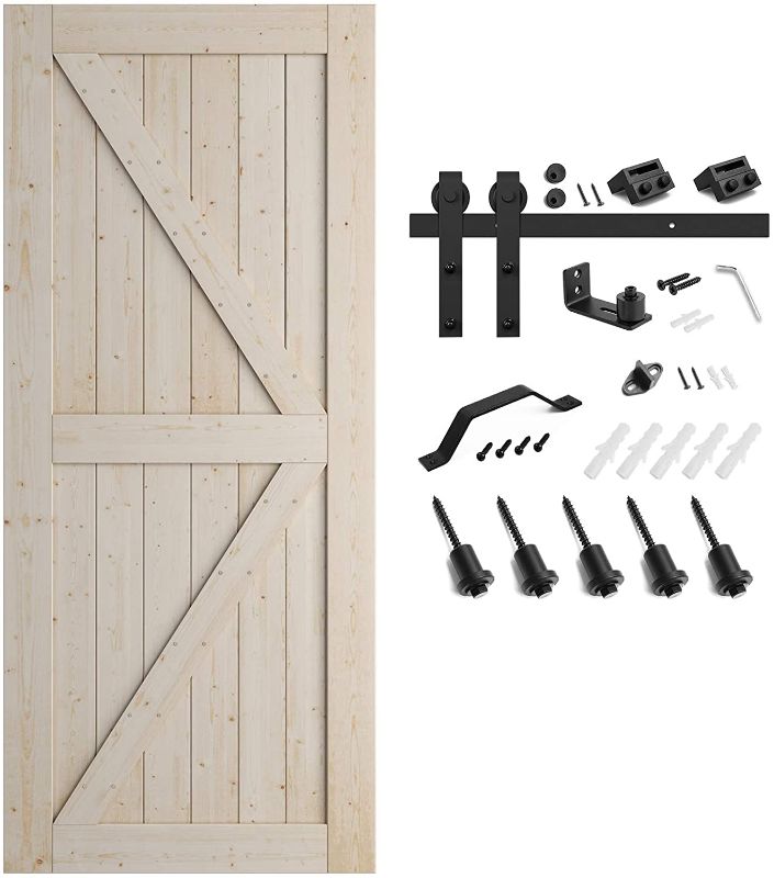 Photo 1 of 36in x 84in Sliding Barn Door with Barn Door Hardware Kit & Handle, Natural
