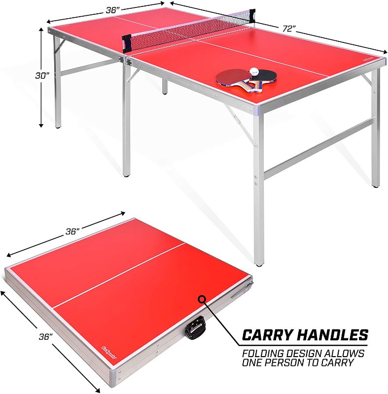 Photo 1 of GoSports Mid-Size Table Tennis Game Set - Indoor/Outdoor Portable Table Tennis Game with Net, 2 Table Tennis Paddles and 4 Balls