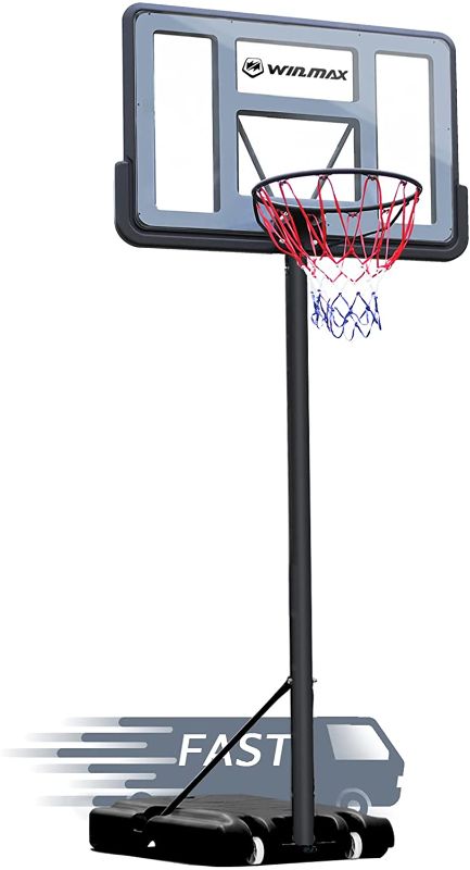 Photo 1 of WIN.MAX Portable Basketball Hoop Goal System 4.8-10ft Adjustable 44in Backboard for Kids/Adults Indoor Outdoor
