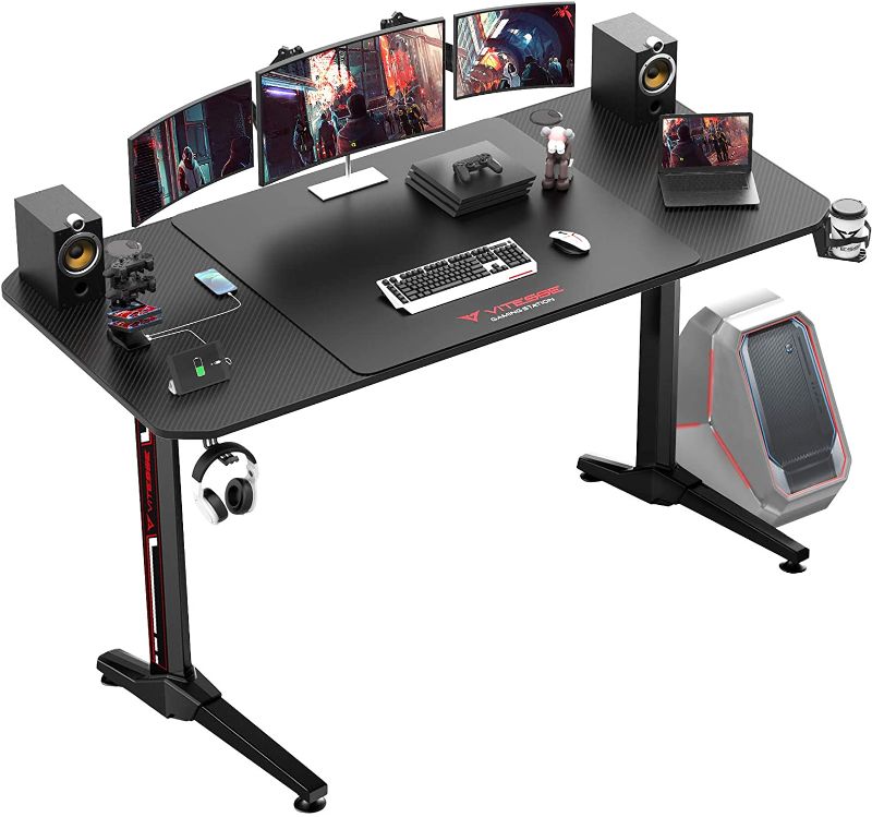 Photo 1 of VITESSE VIT 63 Inch Ergonomic Gaming Desk, T-Shaped Office PC Computer Desk with Desk Mouse Pad