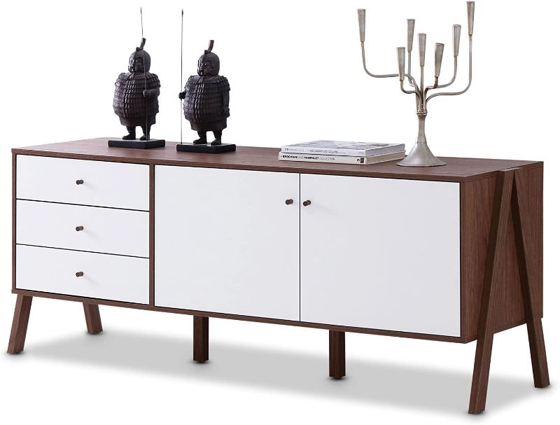 Photo 1 of **MISSING BOX 2 OF 2** Baxton Studio FP-6780-Walnut/White TV Stand, 18.8LX65.4WX25.78H, White and Walnut
