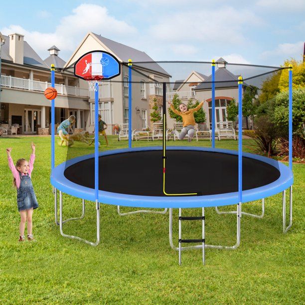 Photo 1 of BOX 3 OF 3 ONLY
15Ft Trampoline For Kids With Safety Enclosure Net, Basketball Hoop And Ladder, Easy Assembly Round Outdoor Recreational Trampoline
