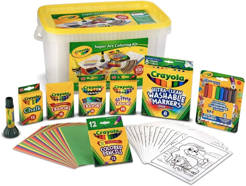 Photo 2 of Crayola Super Art Coloring Kit, Craft Supplies for Kids, Tub Colors Vary, 100+ Pcs, Gift for Kids
