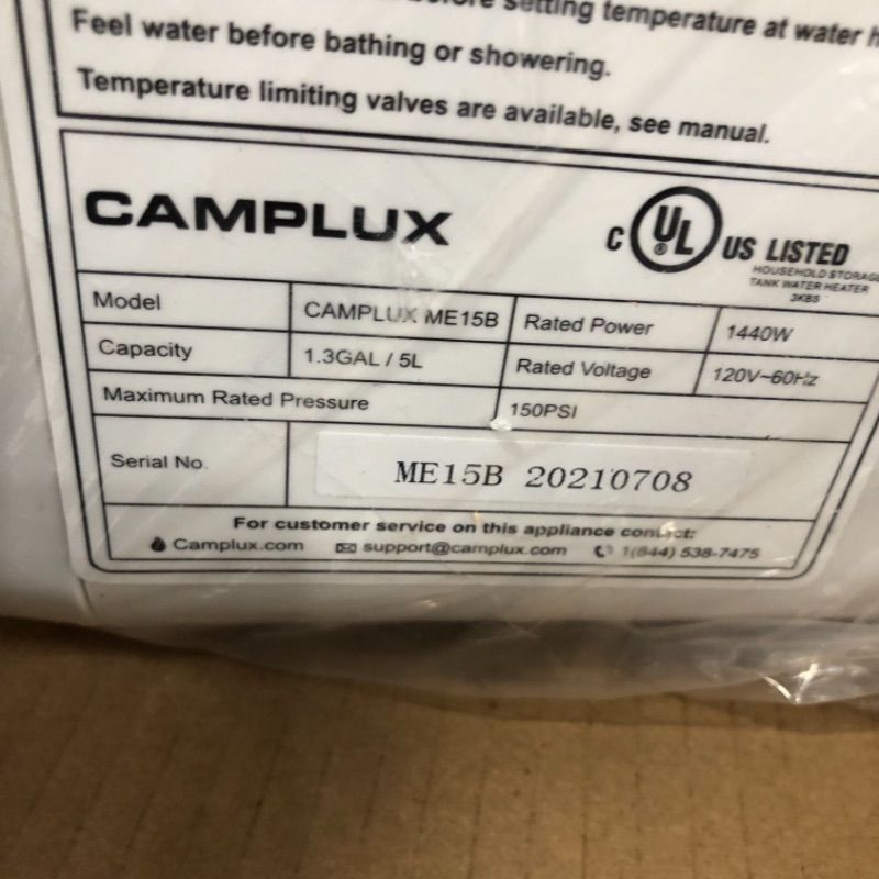 Photo 2 of Camplux Mini Tank Electric Water Heater 1.3 Gallons Hot Water Heaters 120V, Under Sink Water Heater with Cord Plug 1.44kW