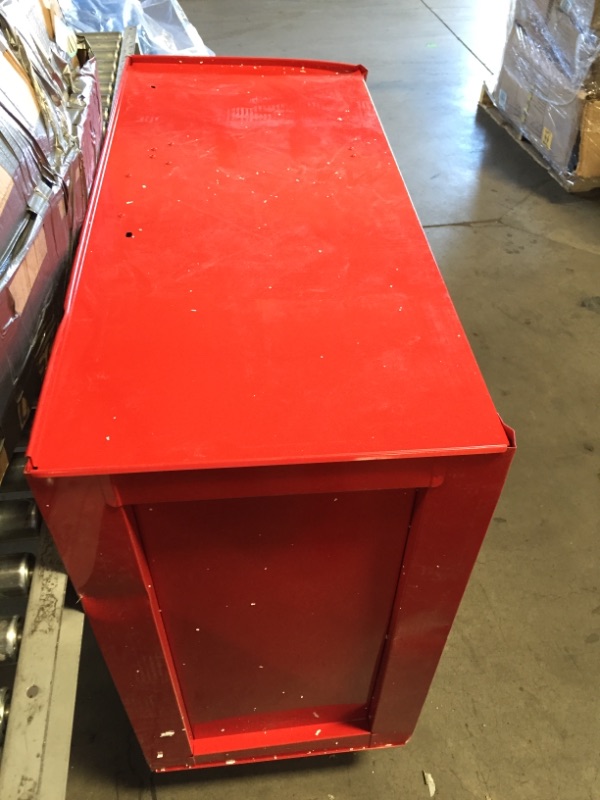 Photo 2 of *** IN COMPLETE AND LOCKED. MISSING KEY WHEELS AND TOP COVER, MINOR DENTS***
CRAFTSMAN 2000 Series 41-in W x 37.5-in H 10-Drawer Steel Rolling Tool Cabinet (Red)