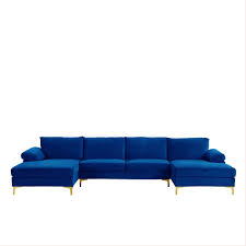Photo 1 of ***INCOMPLETE*** ONLY BOX 2 OF 3 MISSING BOXES 1 AND 3****
Casa Andrea Milano LLC Modern Large Velvet Fabric Sectional Sofa Couch with Extra Wide Chaise Lounge with Golden Legs, U Shaped, Navy
