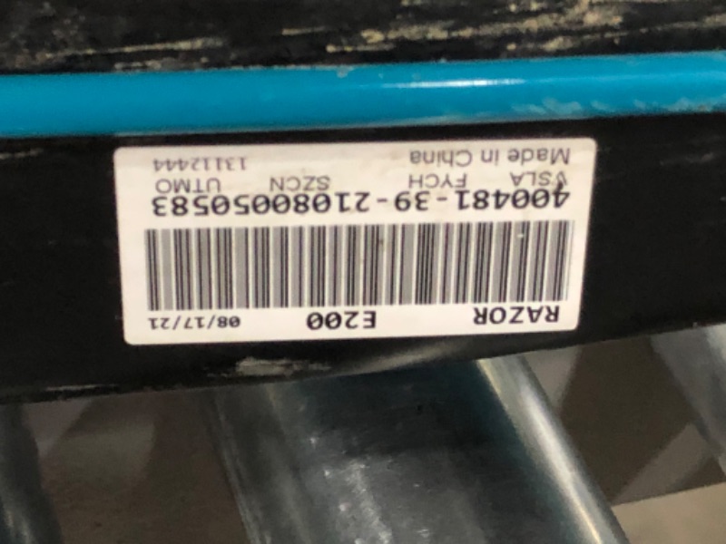 Photo 3 of *** SMALL DENTS & MINOR SCRATCHES, HARD TO RIDE. SEEMS LIKE BACK MOTOR ISNT WORKING****
Razor E200S Electric Scooter - 8" Air-filled Tires, 200-Watt Motor, Up to 12 mph and 40 min of Ride Time, Teal
