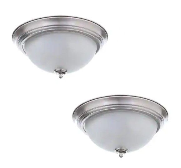 Photo 1 of 11 in. 1-Light Brushed Nickel Flush Mount (2-Pack)
